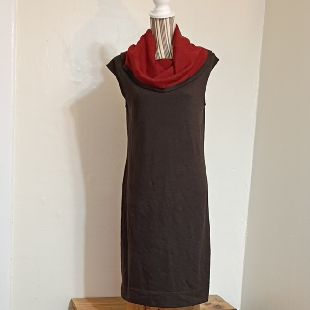 Lands' End Italian Spun Merino Cowl Neck Sleeveless Sweater Dress Size M 10-12